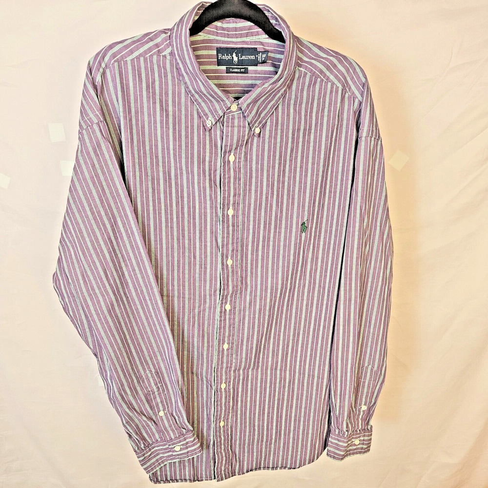 Ralph Lauren Shirt 3XB Big Classic Fit Button Down Purple Green Stripe Pony